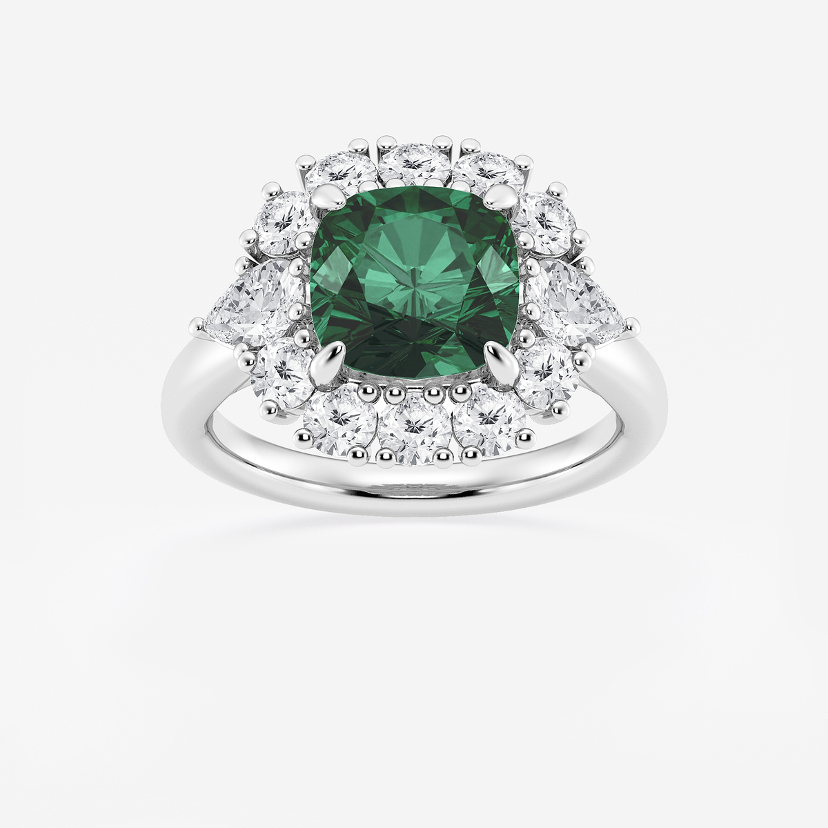 4 1/3 ctw Cushion Cut Emerald with Round & Pear Lab Grown Diamond Halo Engagement Ring