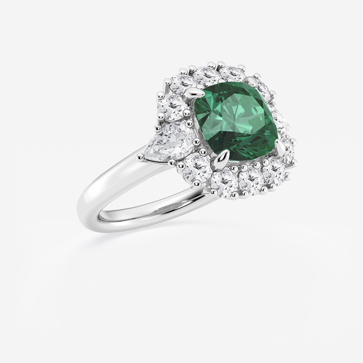 Additional Image 1 for  4 1/3 ctw Cushion Cut Emerald with Round & Pear Lab Grown Diamond Halo Engagement Ring