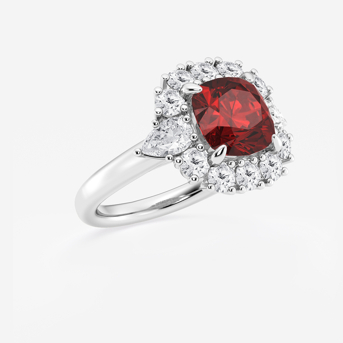 Additional Image 1 for  4 1/3 ctw Cushion Cut Ruby with Round & Pear Lab Grown Diamond Halo Engagement Ring