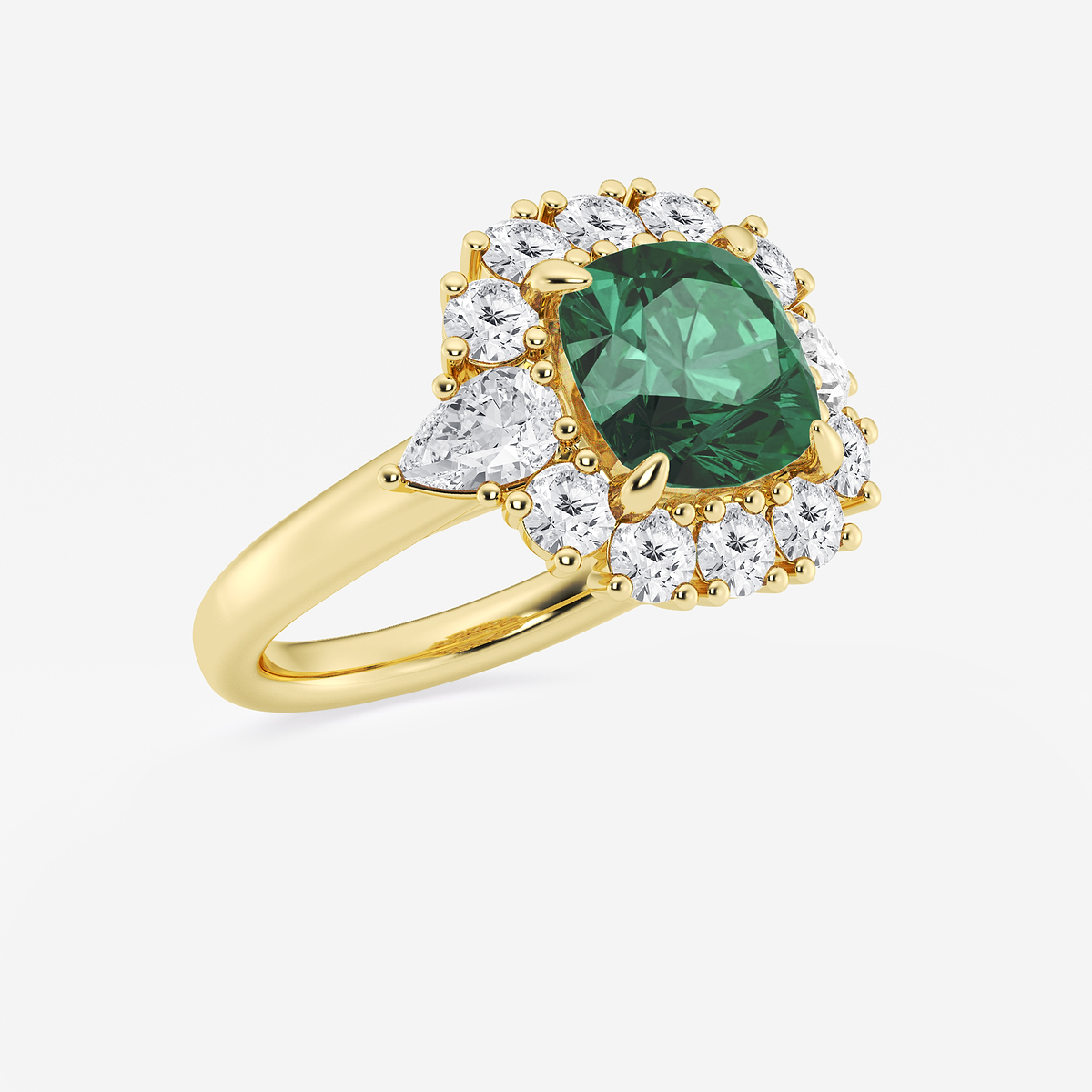 Additional Image 1 for  4 1/3 ctw Cushion Cut Emerald with Round & Pear Lab Grown Diamond Halo Engagement Ring