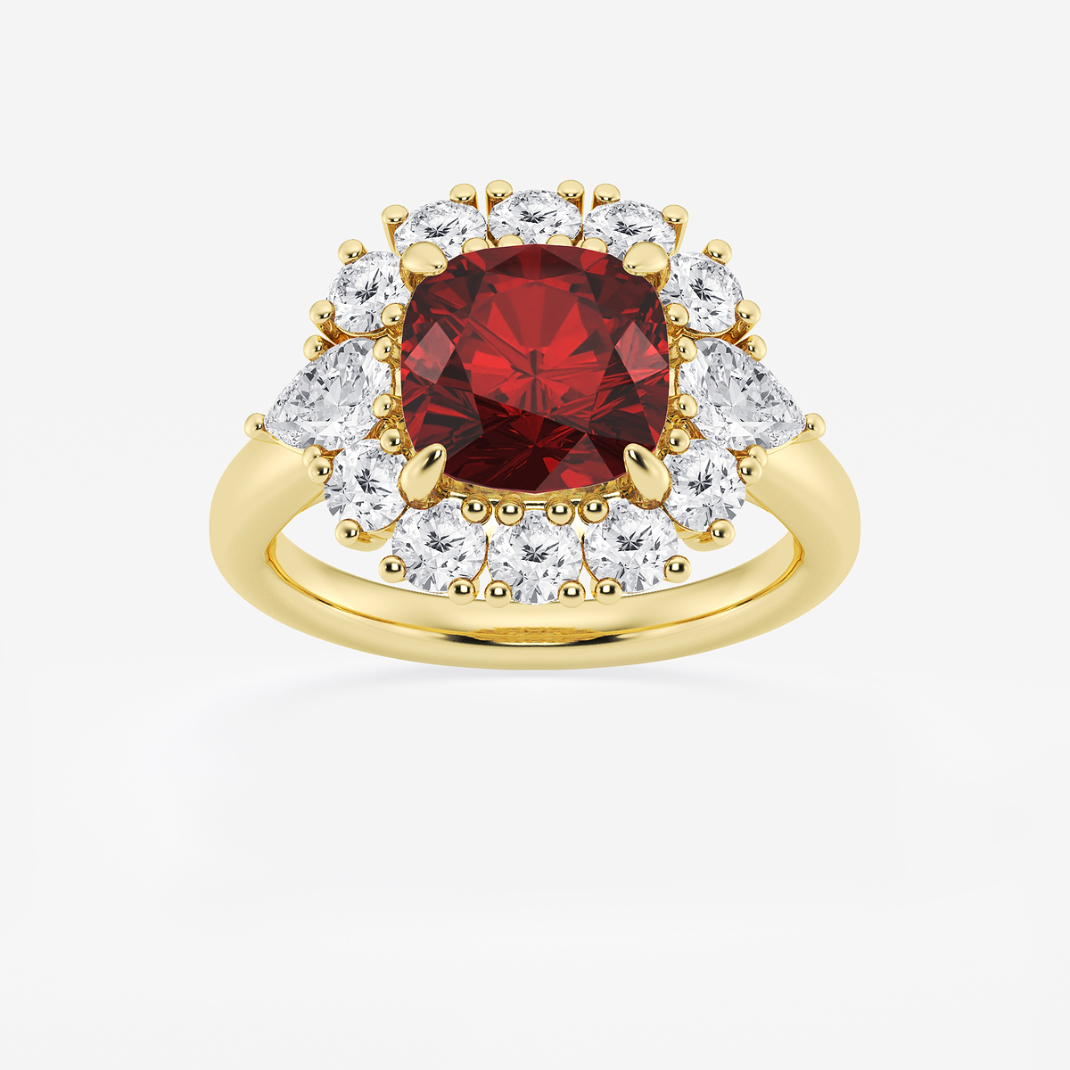 4 1/3 ctw Cushion Cut Ruby with Round & Pear Lab Grown Diamond Halo Engagement Ring
