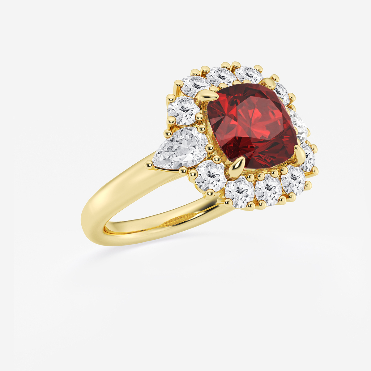 Additional Image 1 for  4 1/3 ctw Cushion Cut Ruby with Round & Pear Lab Grown Diamond Halo Engagement Ring