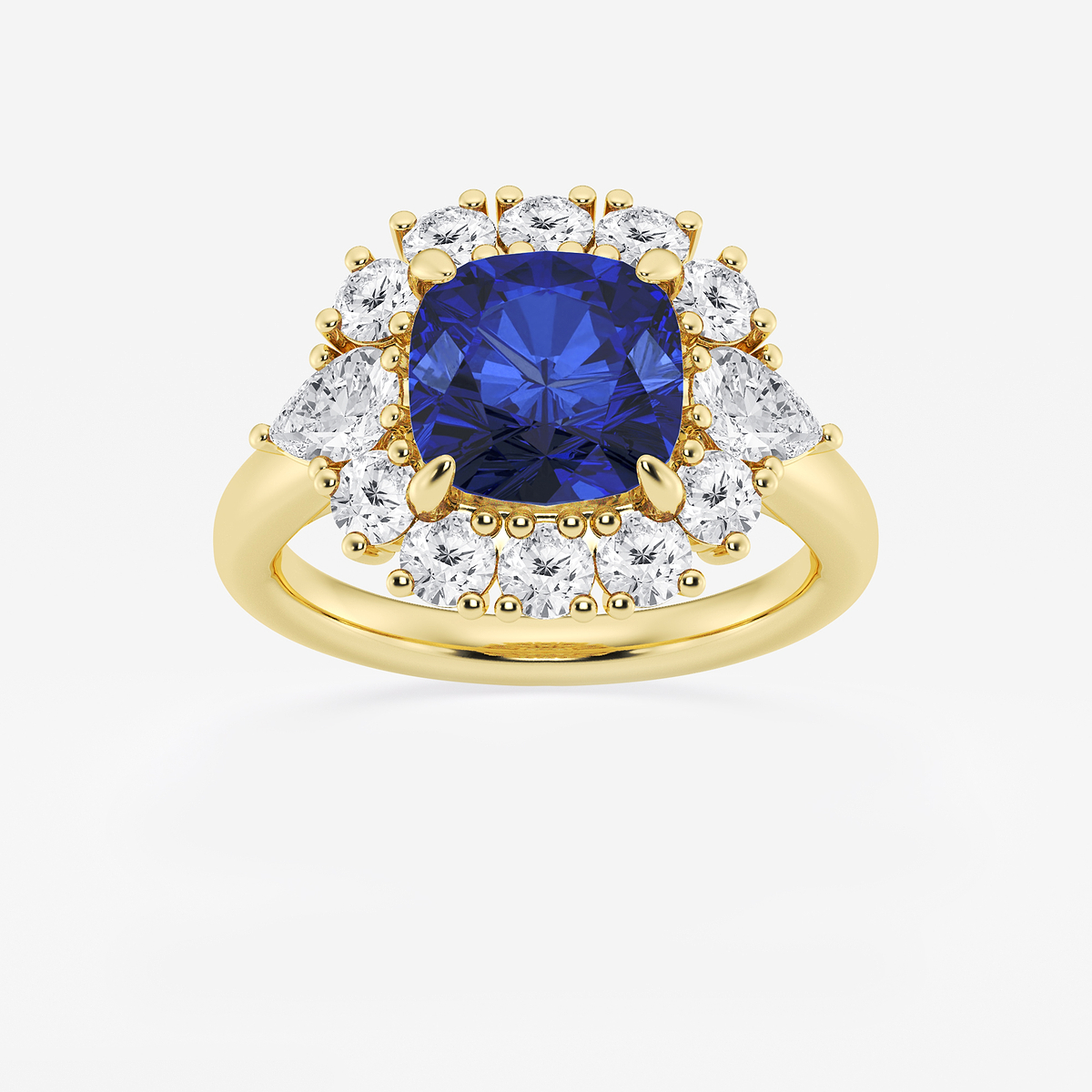 4 1/3 ctw Cushion Cut Sapphire with Round & Pear Lab Grown Diamond Halo Engagement Ring