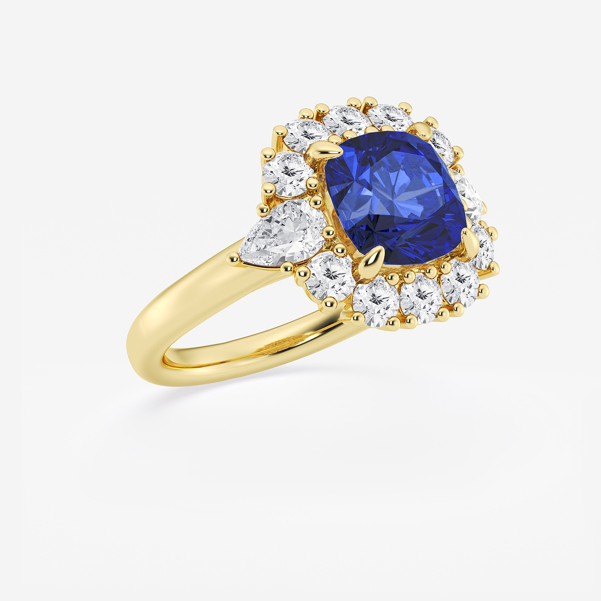 Additional Image 1 for  4 1/3 ctw Cushion Cut Sapphire with Round & Pear Lab Grown Diamond Halo Engagement Ring