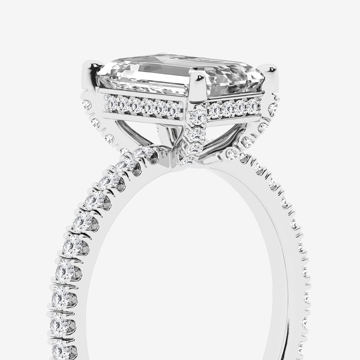 Additional Image 2 for  3 2/5 ctw Emerald Lab Grown Diamond Hidden Halo Engagement Ring