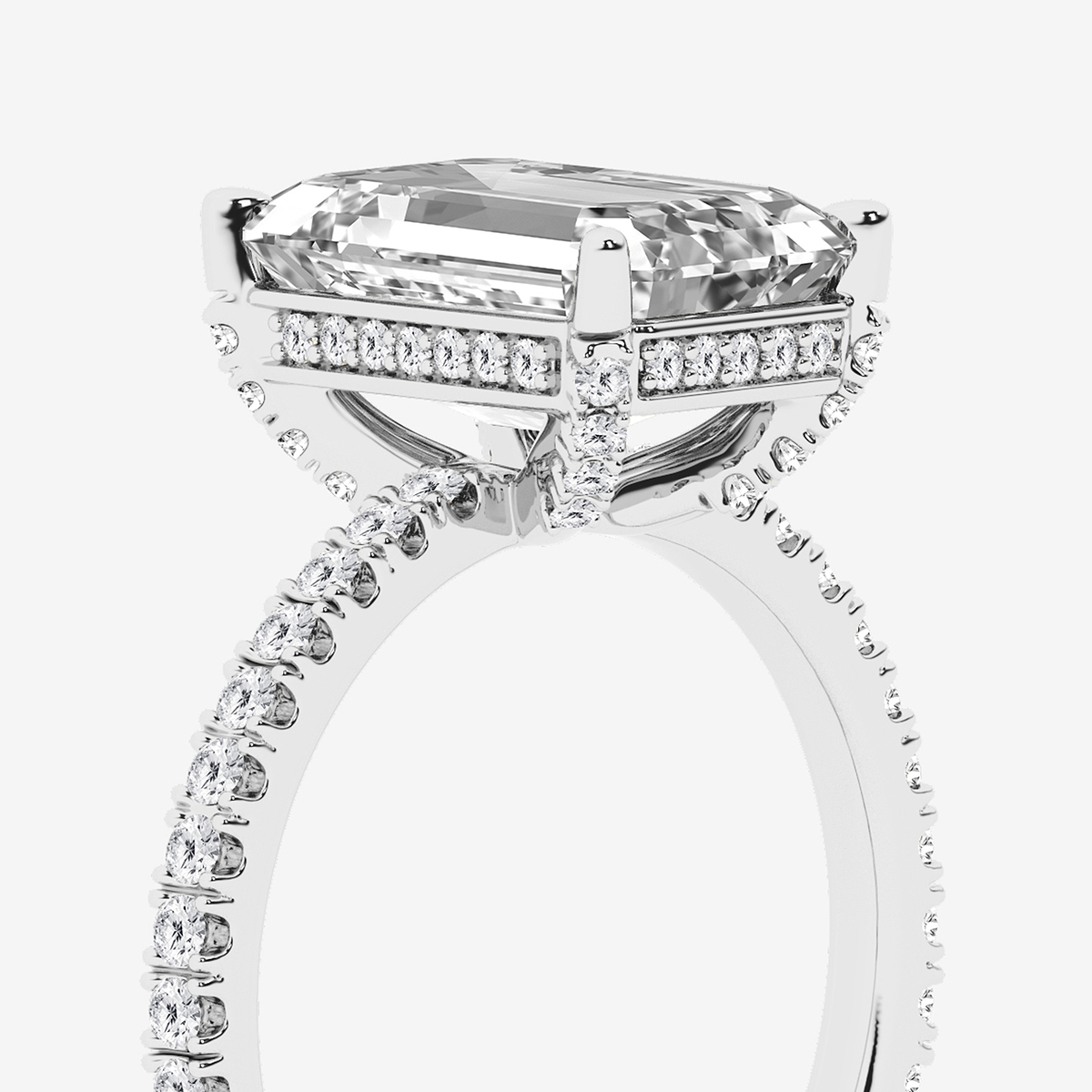 Additional Image 2 for  5 2/5 ctw Emerald Lab Grown Diamond Hidden Halo Engagement Ring