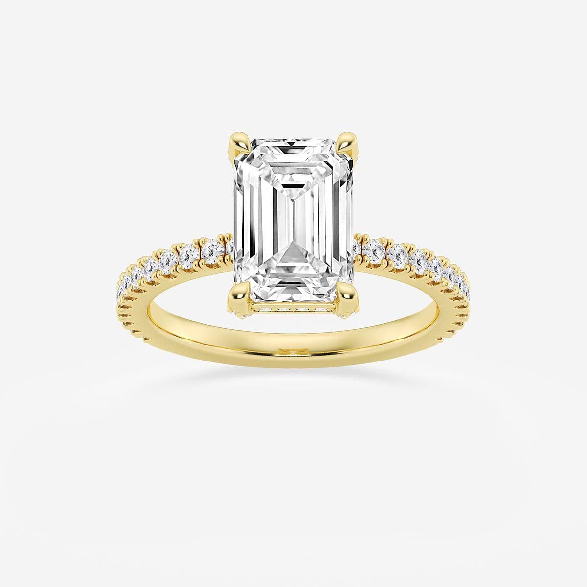 3 2/5 ctw Emerald Lab Grown Diamond Hidden Halo Engagement Ring 18K Yellow Gold, F, VS2