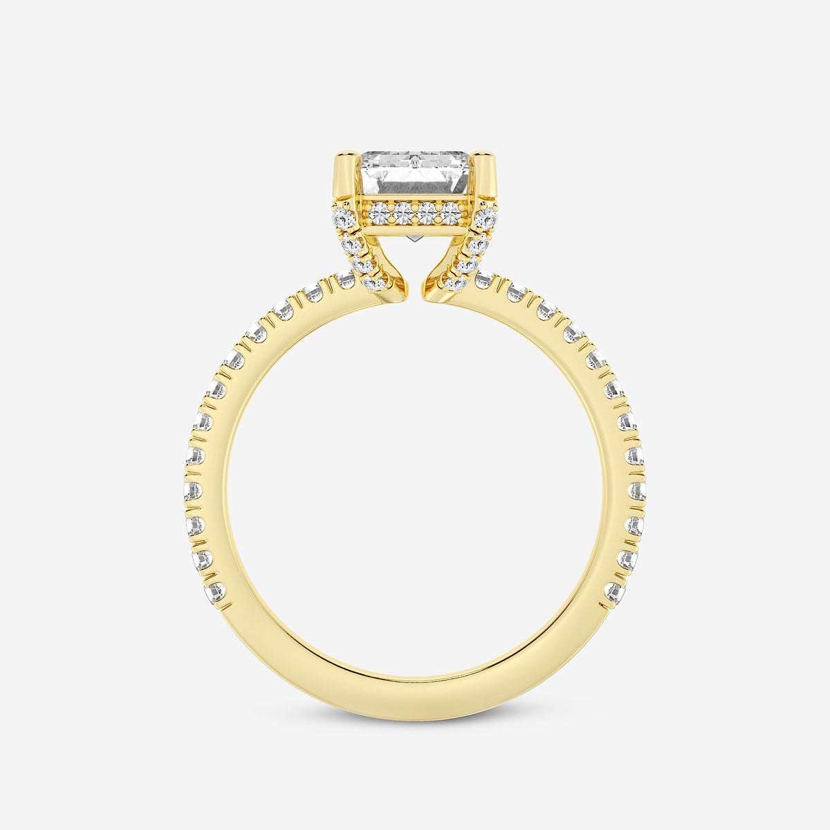 3 2/5 ctw Emerald Lab Grown Diamond Hidden Halo Engagement Ring 18K Yellow Gold, F, VS2