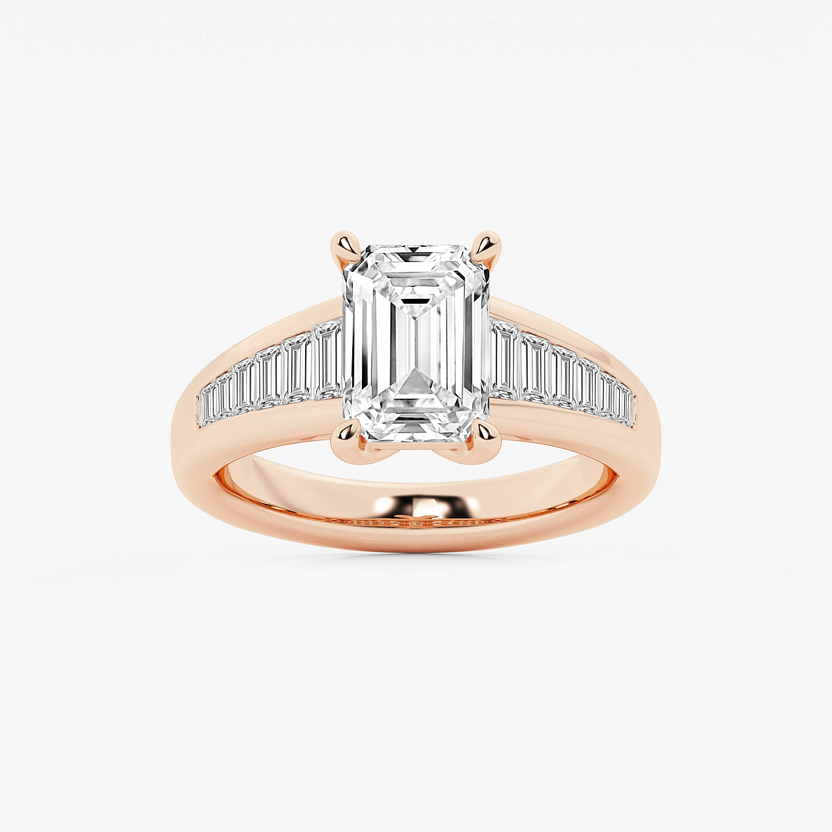 3 3/4 ctw Emerald Lab Grown Diamond Solitaire Engagement Ring with Graduated Side Accents