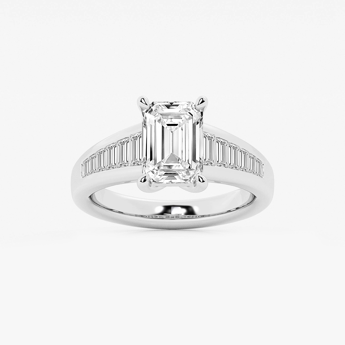 3 3/4 ctw Emerald Lab Grown Diamond Solitaire Engagement Ring with Graduated Side Accents