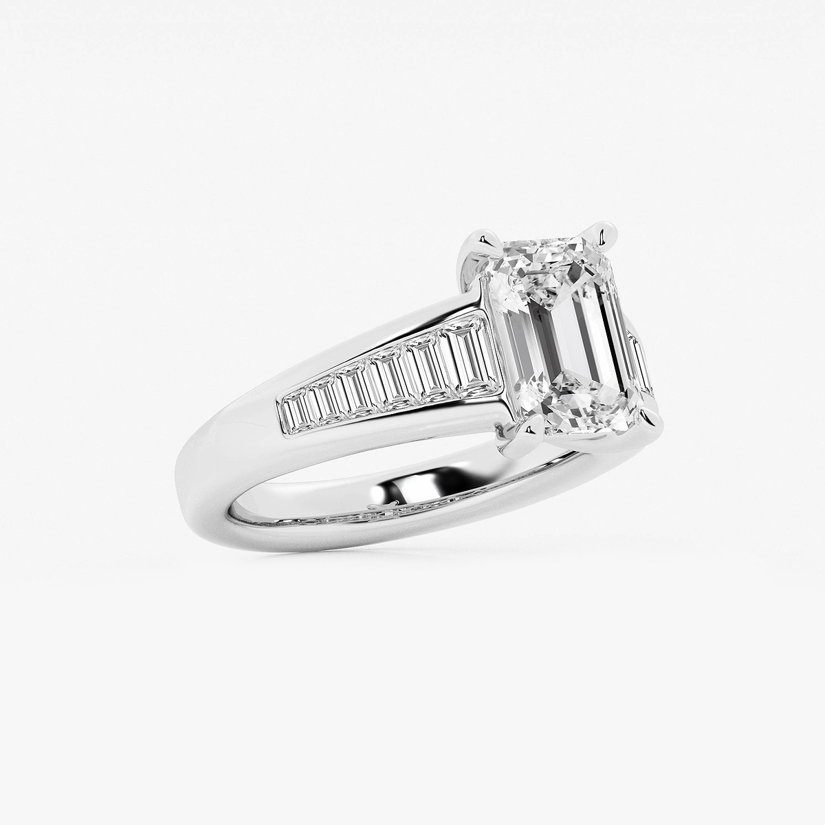 Additional Image 1 for  3 3/4 ctw Emerald Lab Grown Diamond Solitaire Engagement Ring with Graduated Side Accents