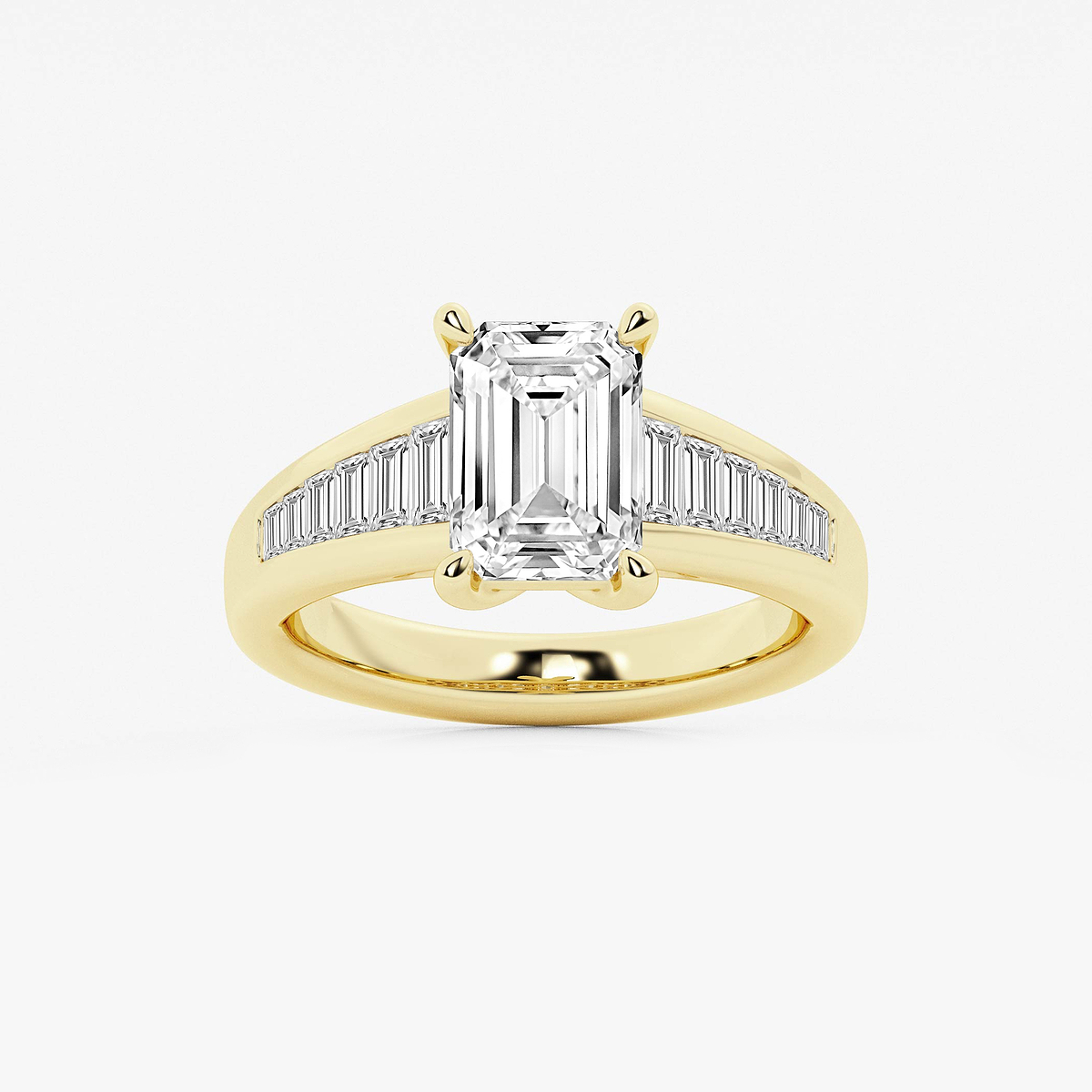 3 3/4 ctw Emerald Lab Grown Diamond Solitaire Engagement Ring with Graduated Side Accents