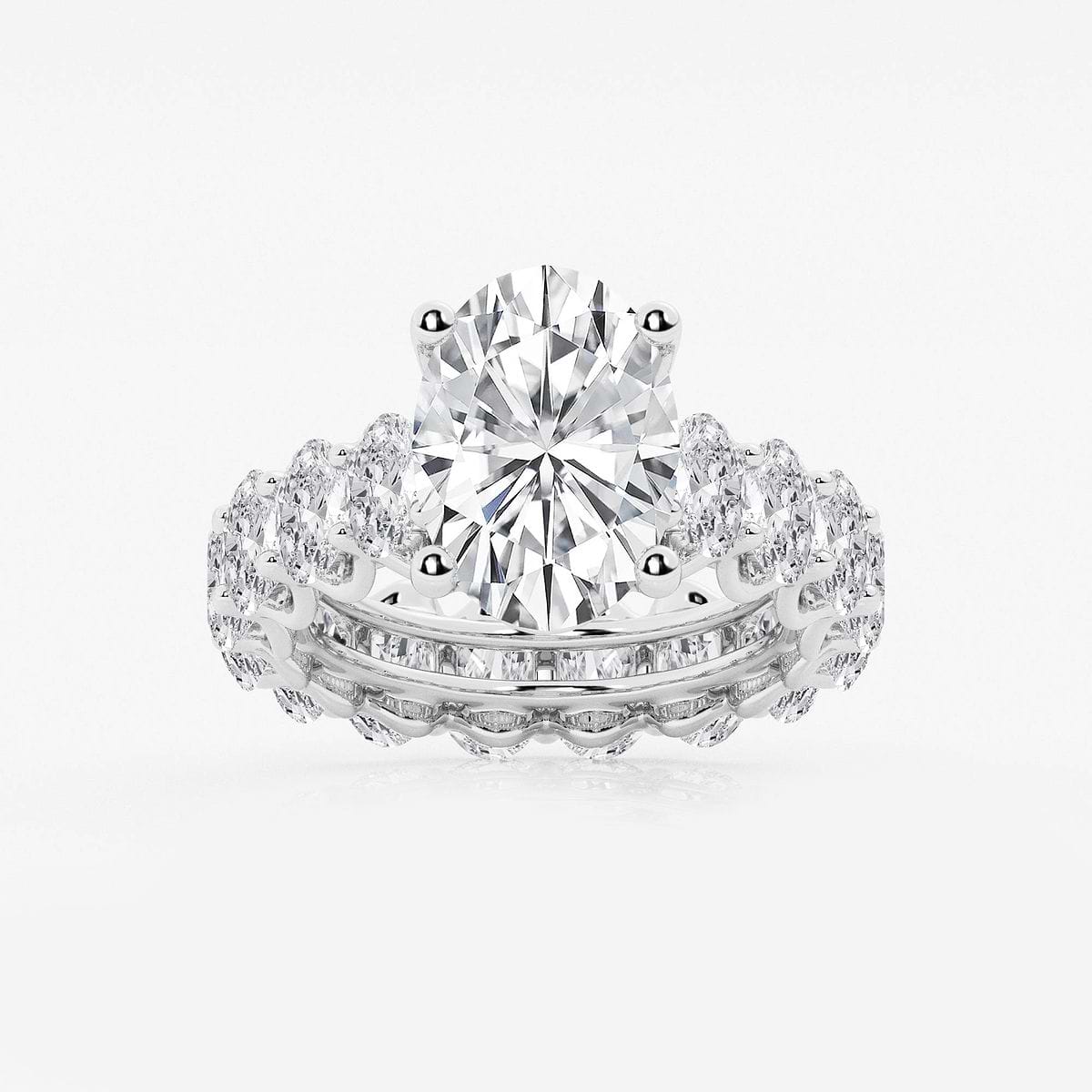 10 ctw Oval Lab Grown Diamond Eternity Engagement Ring 14K White Gold, E, VS1