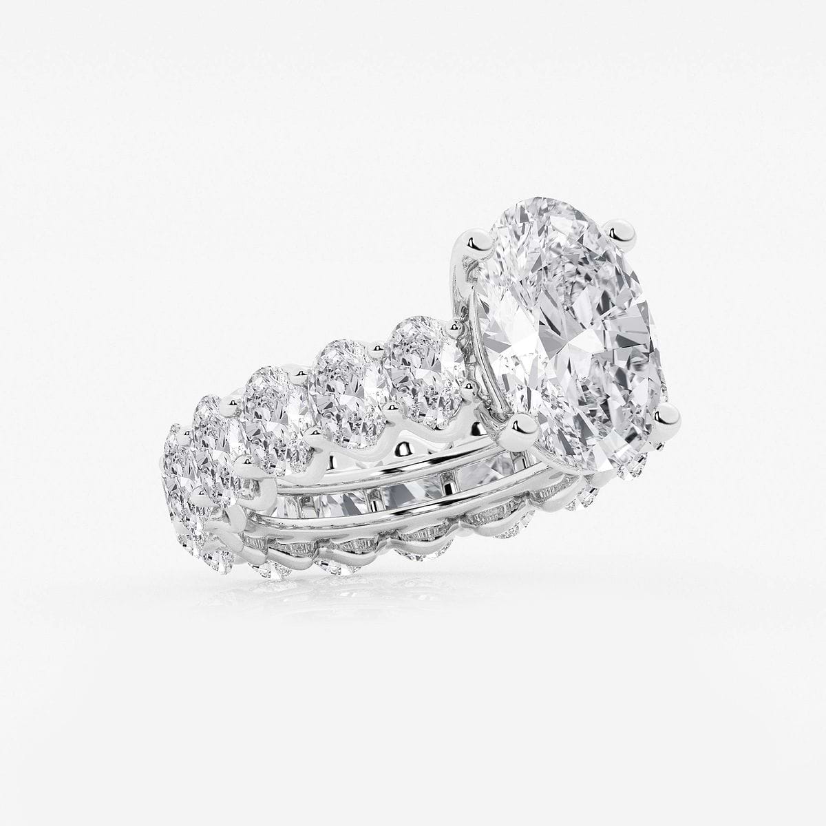10 ctw Oval Lab Grown Diamond Eternity Engagement Ring 14K White Gold, E, VS1