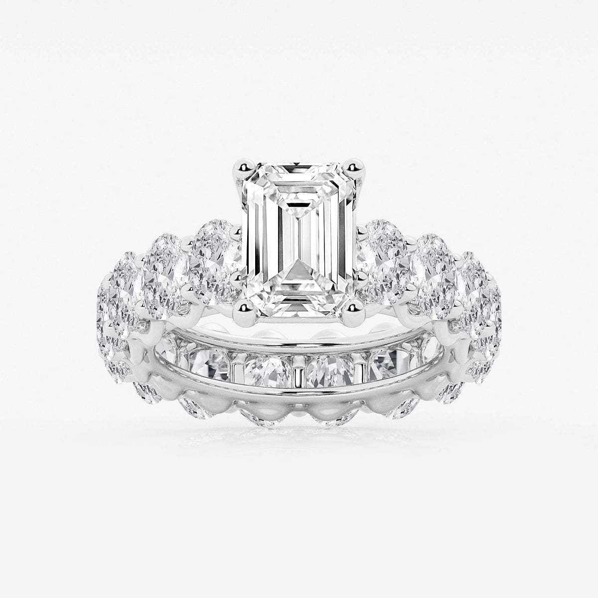 8 ctw Emerald Lab Grown Diamond Eternity Engagement Ring 14K White Gold, F, VS2