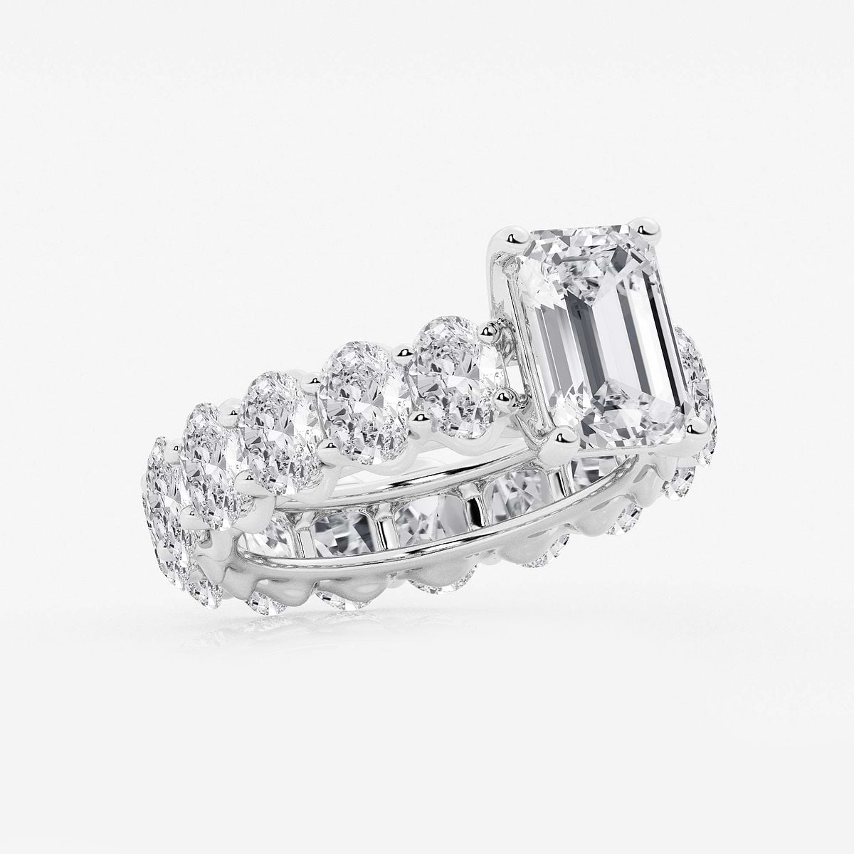 8 ctw Emerald Lab Grown Diamond Eternity Engagement Ring 14K White Gold, F, VS2