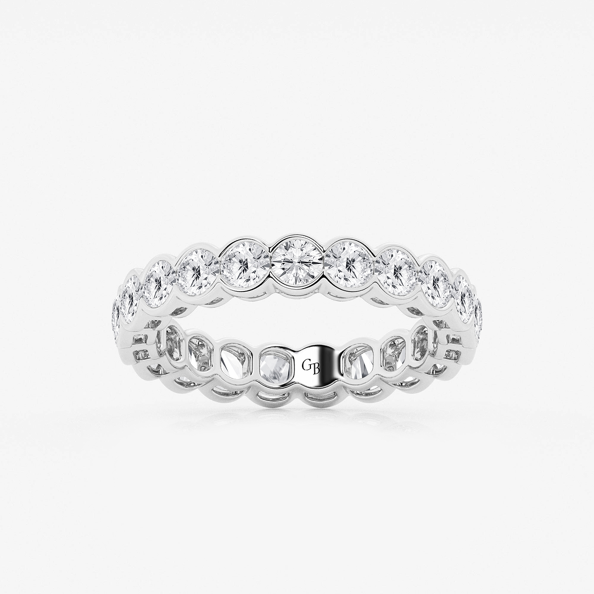 2 ctw Round Lab Grown Diamond Half Bezel Eternity Band - 3.6mm Width 14K White Gold, F, VS2