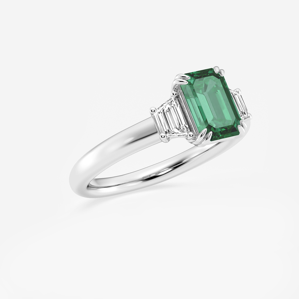Additional Image 1 for  2 1/6 ctw Emerald Cut Emerald and Trapezoid Lab Grown Diamond Three-Stone Engagement Ring