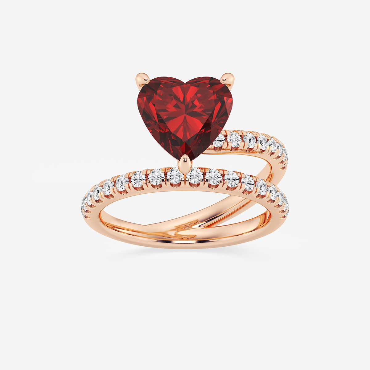 9.5 mm Heart Shaped Created Ruby and 1/2 ctw Round Lab Grown Diamond Solitaire Engagement Ring with Side Accents
