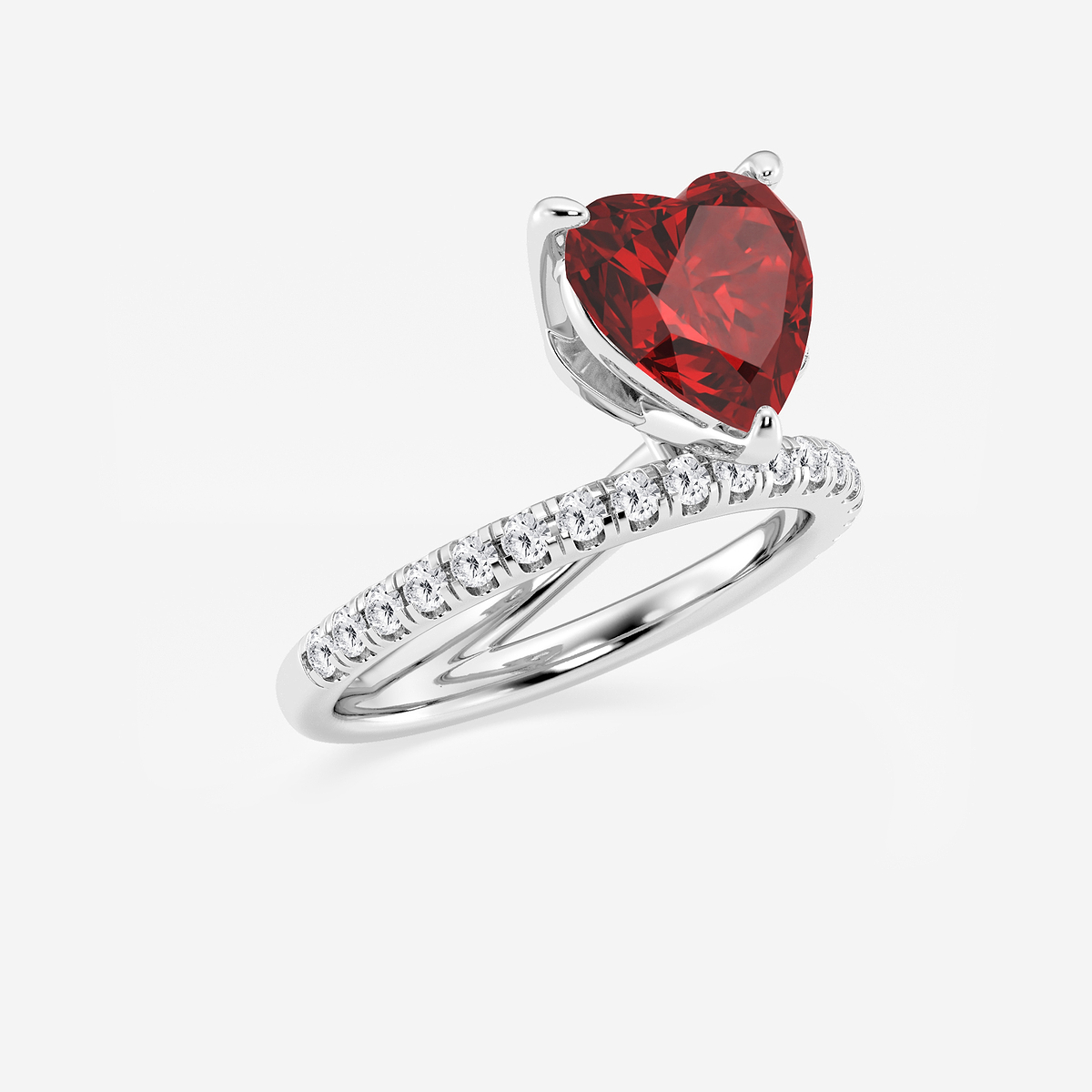 Additional Image 1 for  9.5 mm Heart Shaped Created Ruby and 1/2 ctw Round Lab Grown Diamond Solitaire Engagement Ring with Side Accents