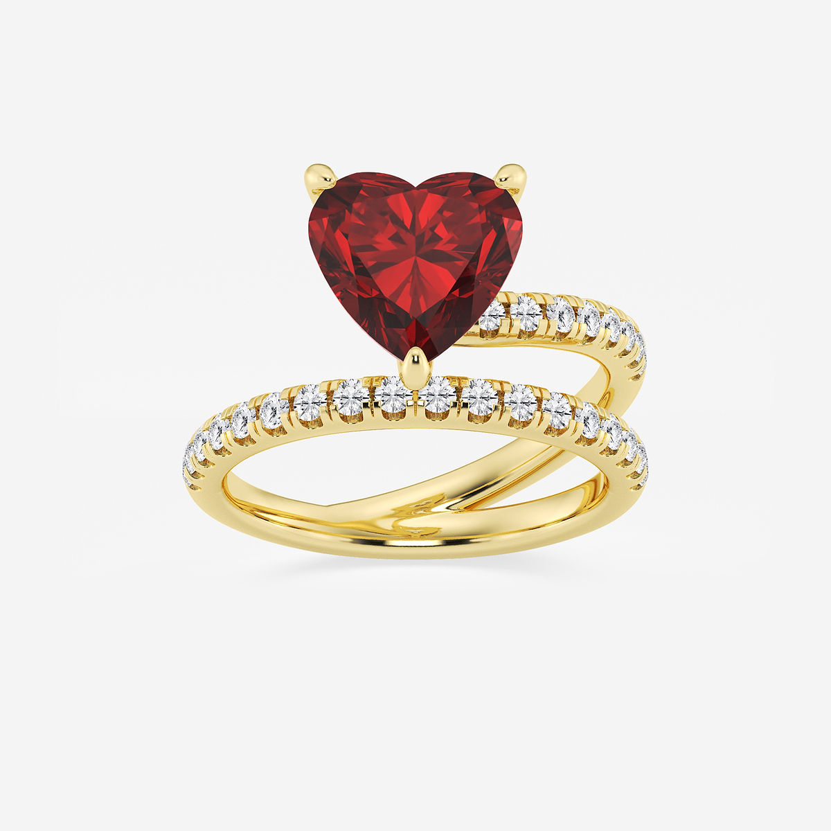 9.5 mm Heart Shaped Created Ruby and 1/2 ctw Round Lab Grown Diamond Solitaire Engagement Ring with Side Accents