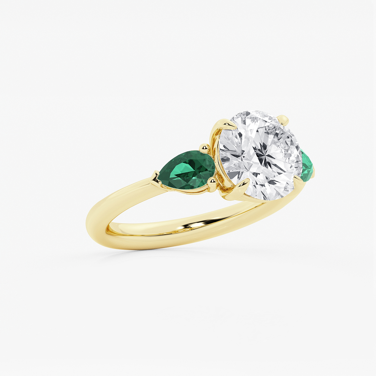 Additional Image 1 for  3 ctw Round Lab Grown Diamond and 6.0x3.8 mm Pear Shape Created Emerald Side Stone Engagement Ring