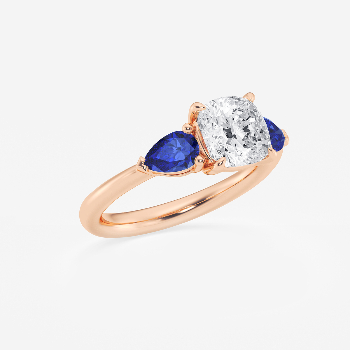 Additional Image 1 for  2 ctw Cushion Lab Grown Diamond and 6.0x3.8 mm Pear Shape Created Sapphire Side Stone Engagement Ring