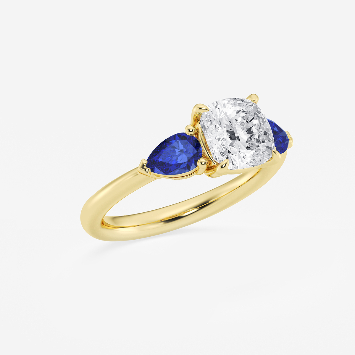 Additional Image 1 for  2 ctw Cushion Lab Grown Diamond and 6.0x3.8 mm Pear Shape Created Sapphire Side Stone Engagement Ring