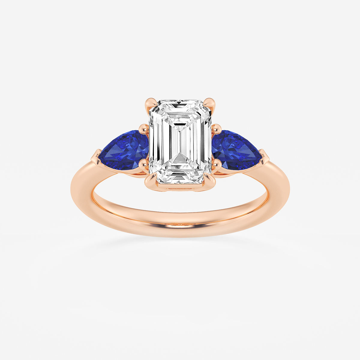 2 ctw Emerald Lab Grown Diamond and 6.0x3.8 mm Pear Shape Created Sapphire Side Stone Engagement Ring