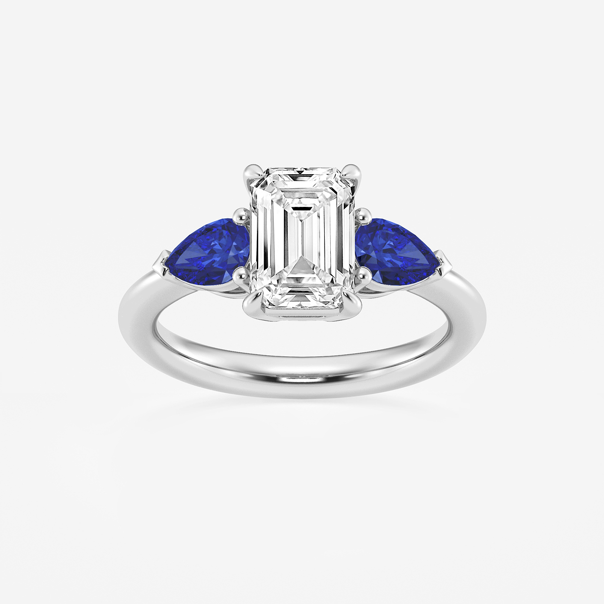 2 ctw Emerald Lab Grown Diamond and 6.0x3.8 mm Pear Shape Created Sapphire Side Stone Engagement Ring