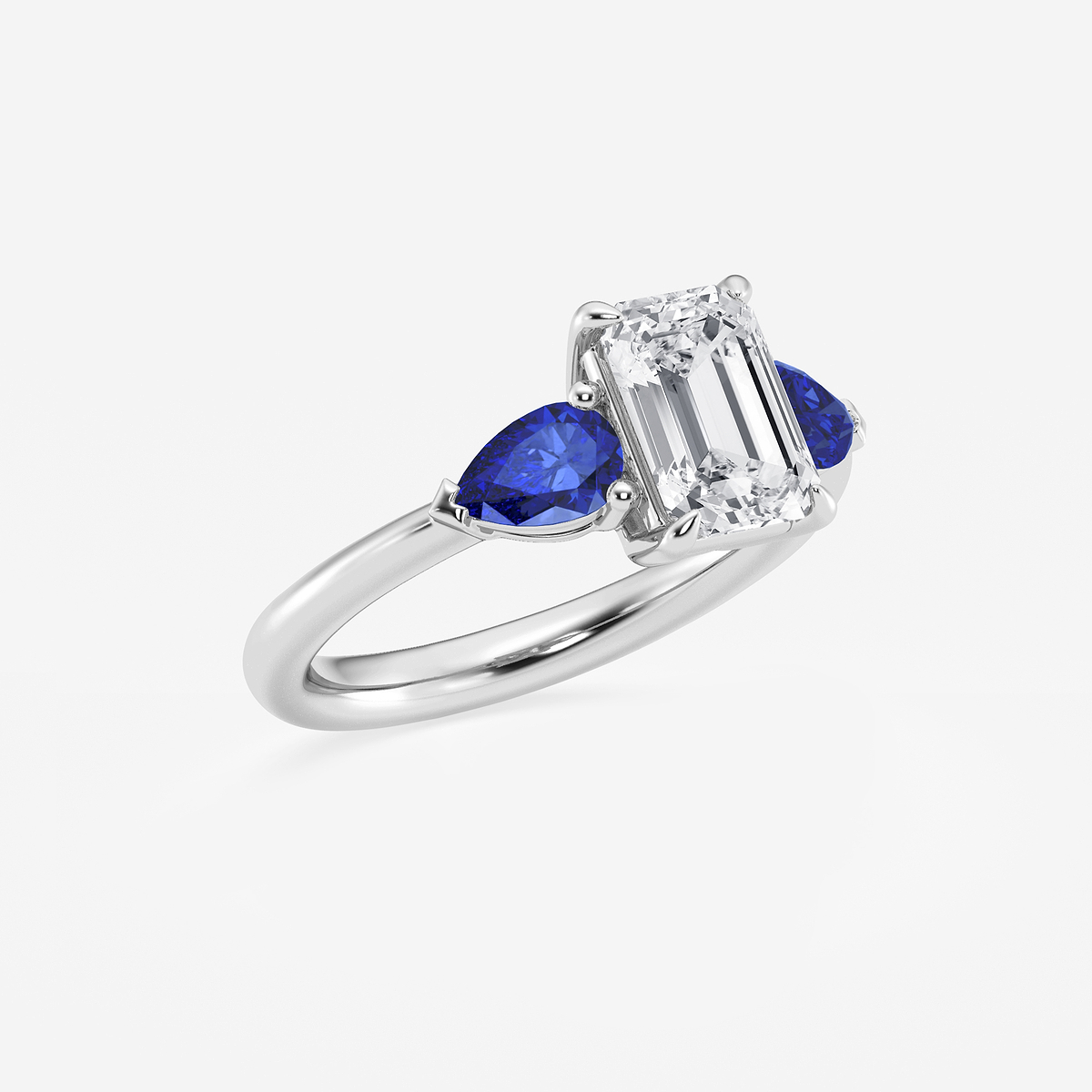 Additional Image 1 for  2 ctw Emerald Lab Grown Diamond and 6.0x3.8 mm Pear Shape Created Sapphire Side Stone Engagement Ring