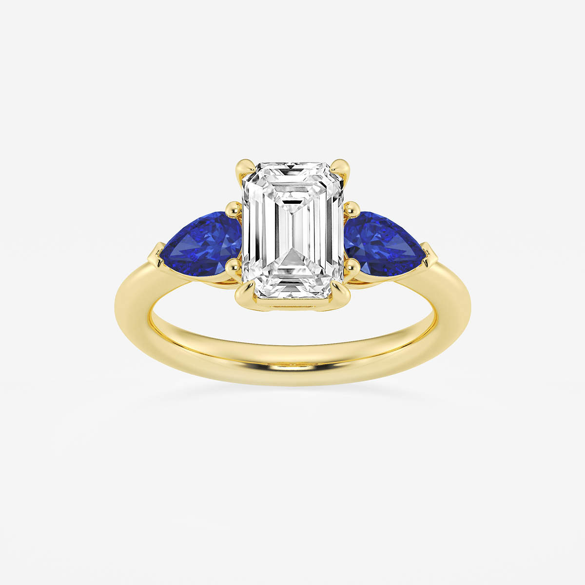 2 ctw Emerald Lab Grown Diamond and 6.0x3.8 mm Pear Shape Created Sapphire Side Stone Engagement Ring