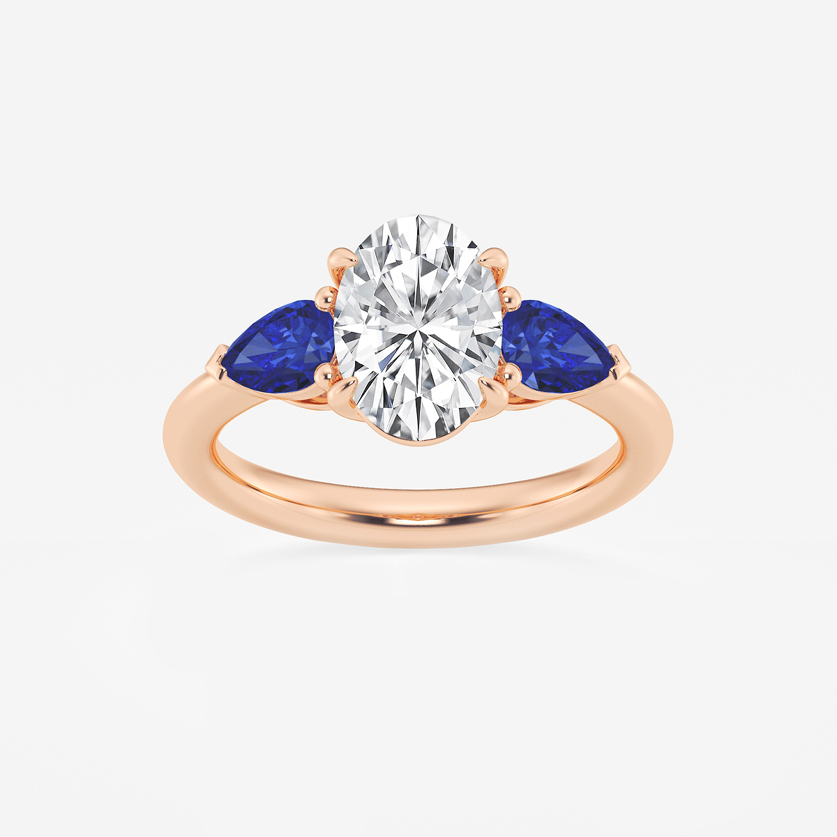 2 ctw Oval Lab Grown Diamond and 6.0x3.8 mm Pear Shape Created Sapphire Side Stone Engagement Ring
