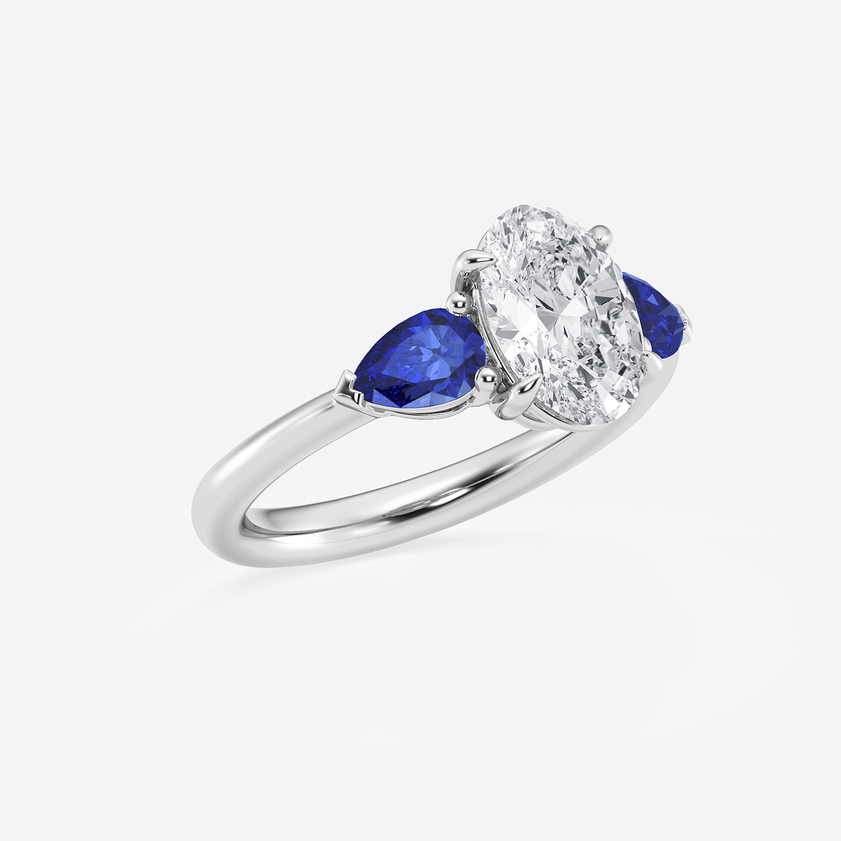 Additional Image 1 for  2 ctw Oval Lab Grown Diamond and 6.0x3.8 mm Pear Shape Created Sapphire Side Stone Engagement Ring