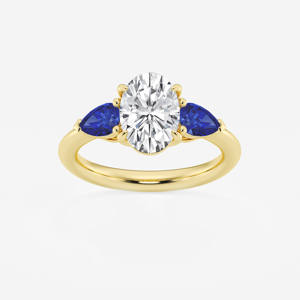 2 ctw Oval Lab Grown Diamond and 6.0x3.8 mm Pear Shape Created Sapphire Side Stone Engagement Ring