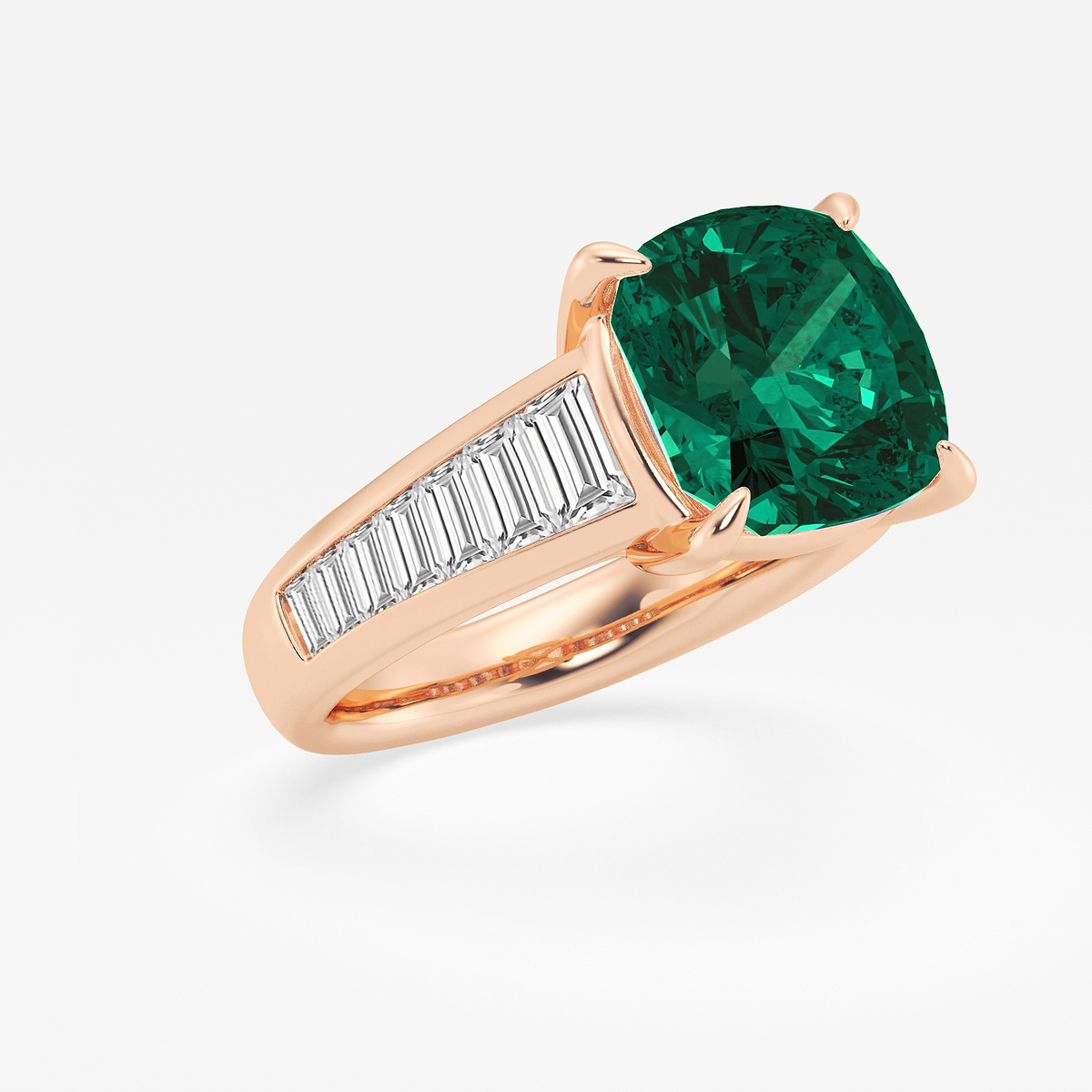 Additional Image 1 for  11x9 mm Cushion Cut Emerald and 1 1/4 ctw Baguette Lab Grown Diamond Side Stone Engagement Ring