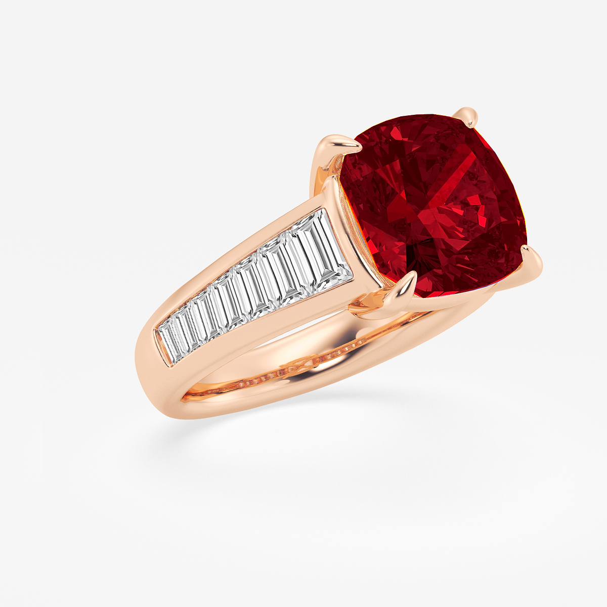 Additional Image 1 for  5 ctw Cushion Cut Ruby and Baguette Lab Grown Diamond Side Stone Engagement Ring