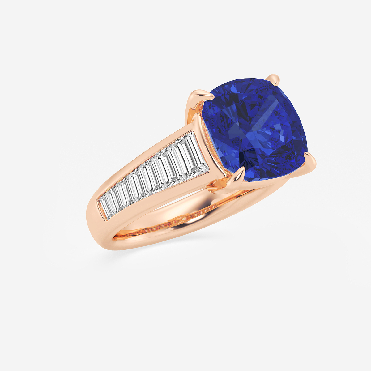 Additional Image 1 for  5 ctw Cushion Cut Sapphire and Baguette Lab Grown Diamond Side Stone Engagement Ring