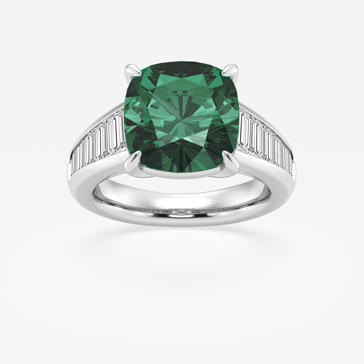 5 ctw Cushion Cut Emerald and Baguette Lab Grown Diamond Side Stone Engagement Ring