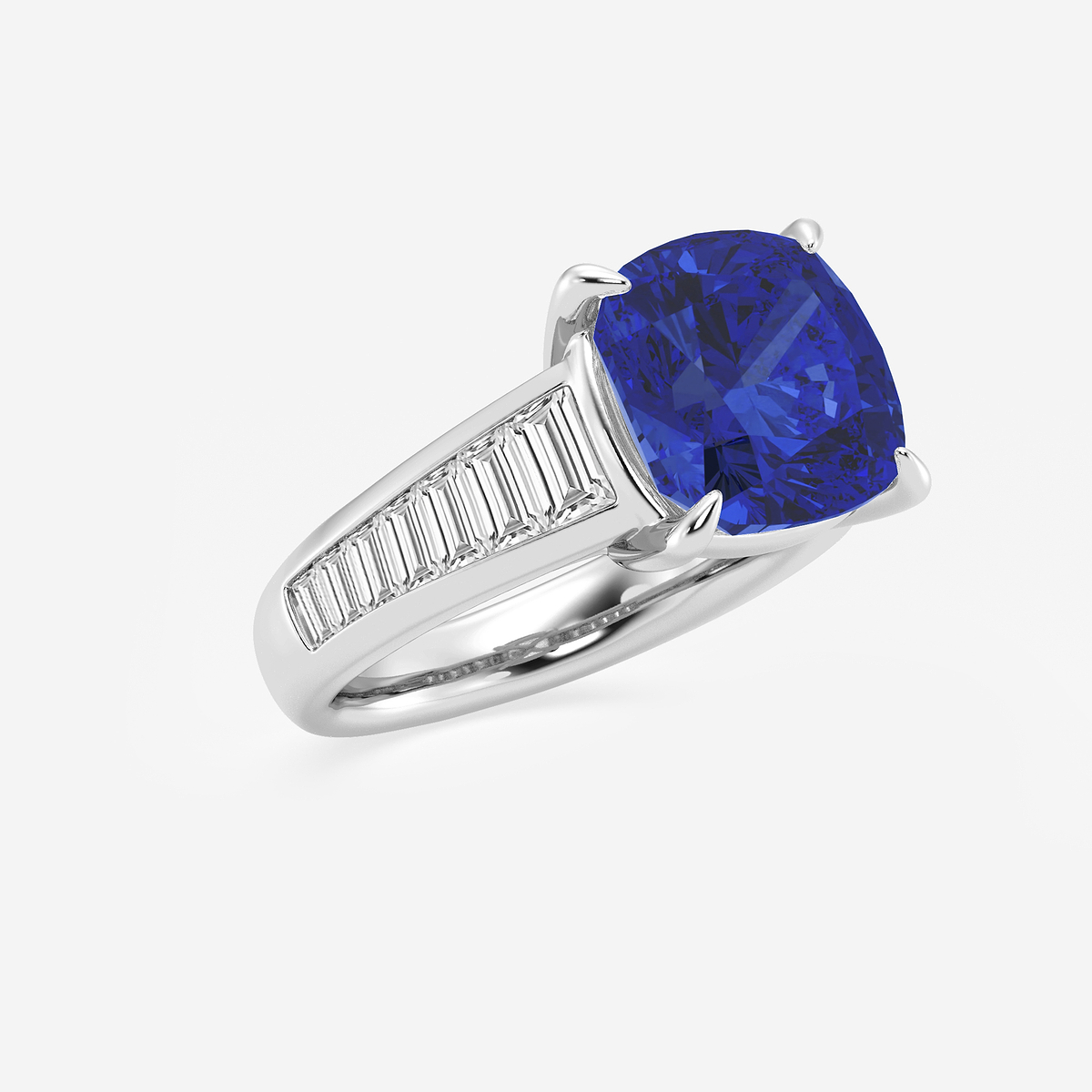 Additional Image 1 for  5 ctw Cushion Cut Sapphire and Baguette Lab Grown Diamond Side Stone Engagement Ring