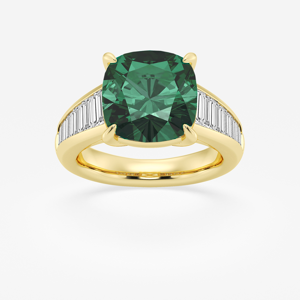 5 ctw Cushion Cut Emerald and Baguette Lab Grown Diamond Side Stone Engagement Ring
