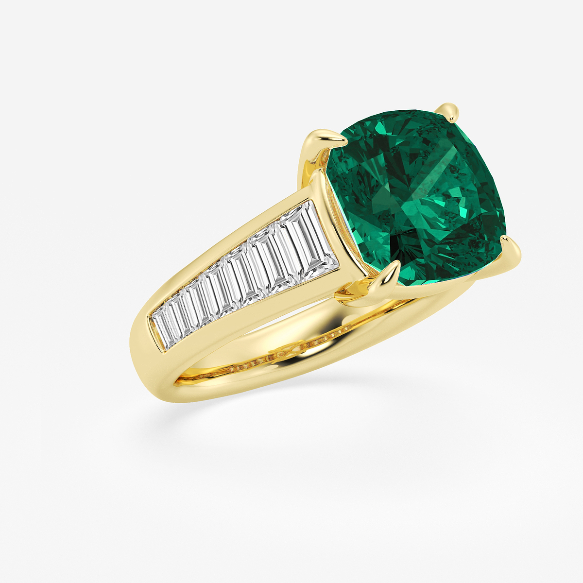 Additional Image 1 for  5 ctw Cushion Cut Emerald and Baguette Lab Grown Diamond Side Stone Engagement Ring