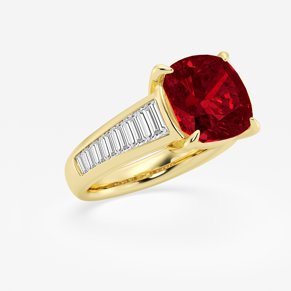 Additional Image 1 for  5 ctw Cushion Cut Ruby and Baguette Lab Grown Diamond Side Stone Engagement Ring