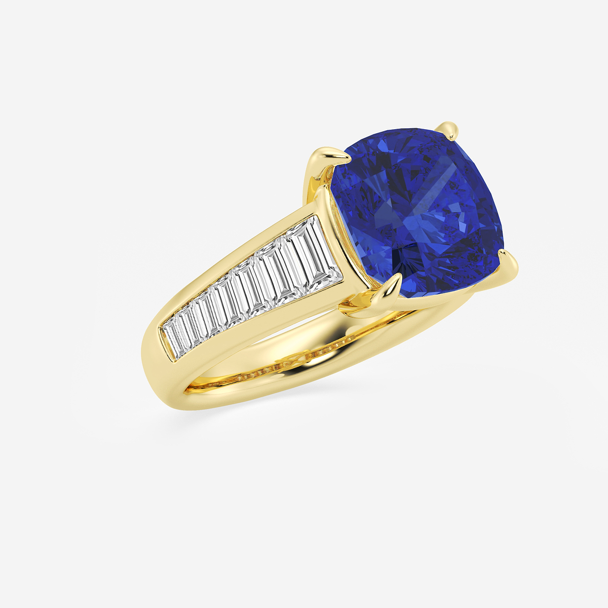 Additional Image 1 for  5 ctw Cushion Cut Sapphire and Baguette Lab Grown Diamond Side Stone Engagement Ring