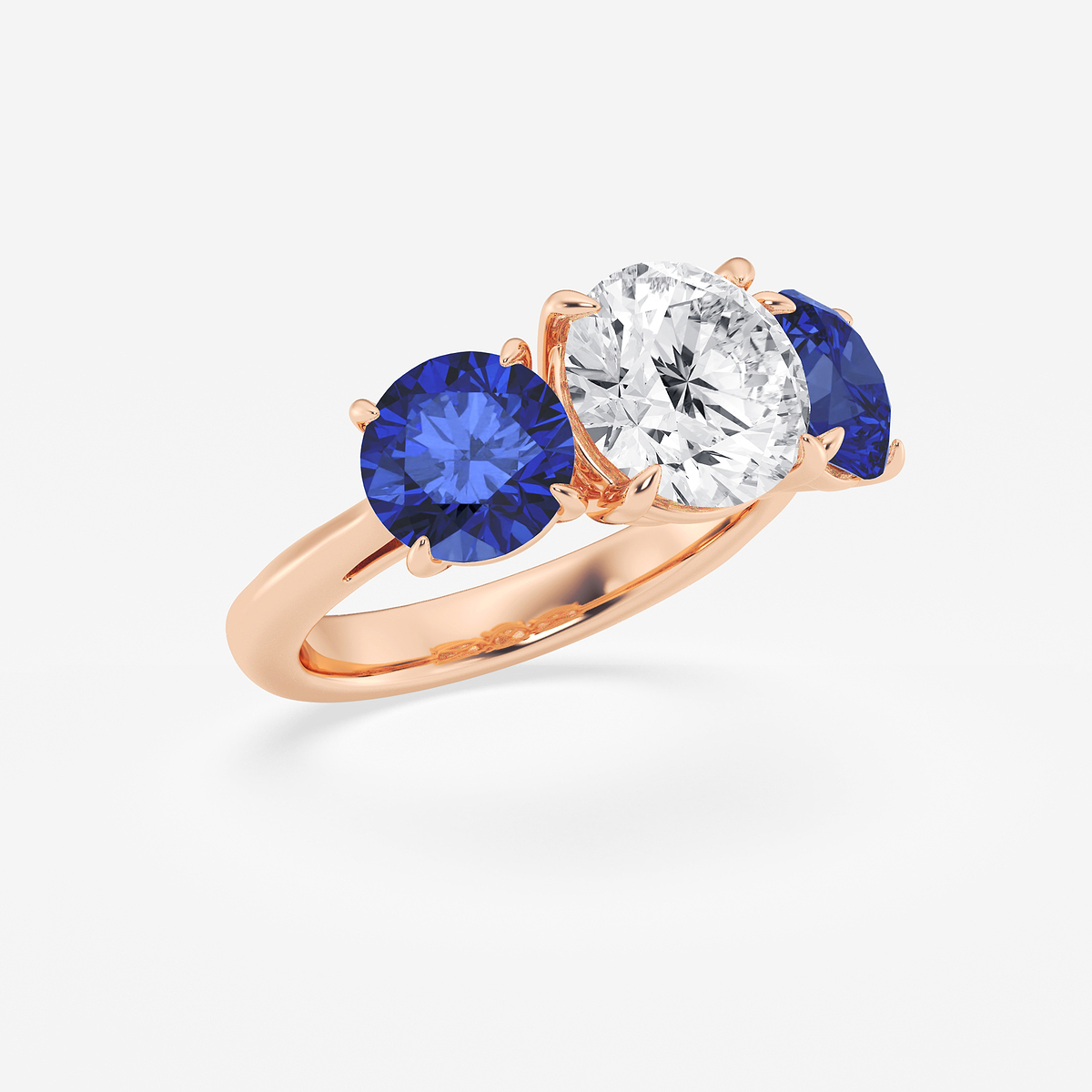 Additional Image 1 for  3 ctw Round Lab Grown Diamond and 7.2 mm Round Shape Created Sapphire Three-Stone Engagement Ring