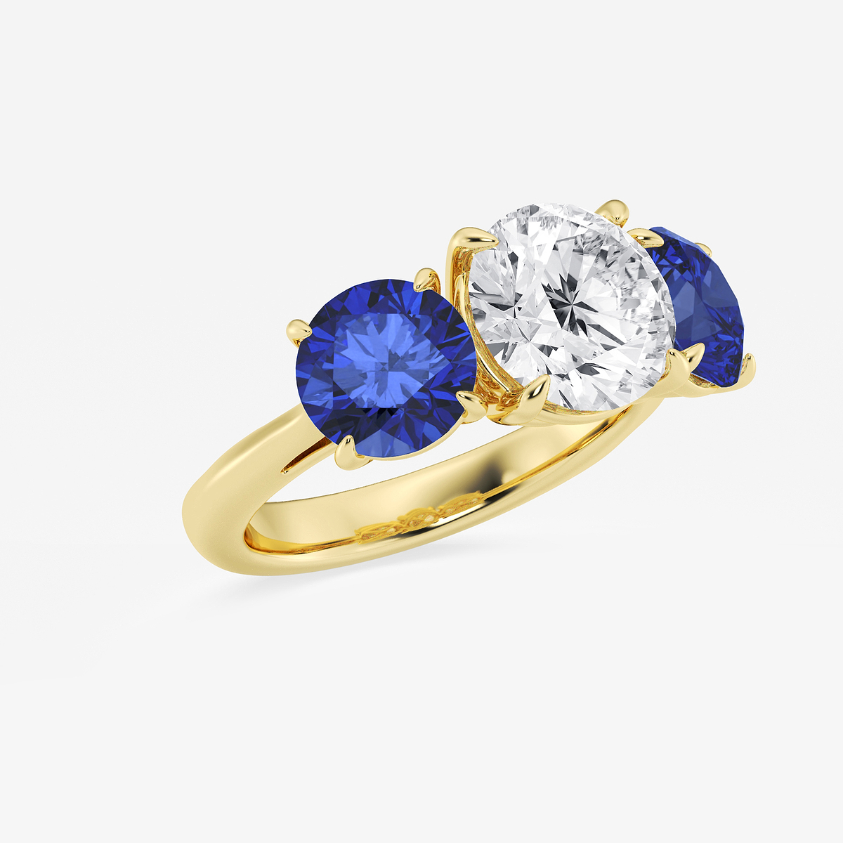 Additional Image 1 for  3 ctw Round Lab Grown Diamond and 7.2 mm Round Shape Created Sapphire Three-Stone Engagement Ring
