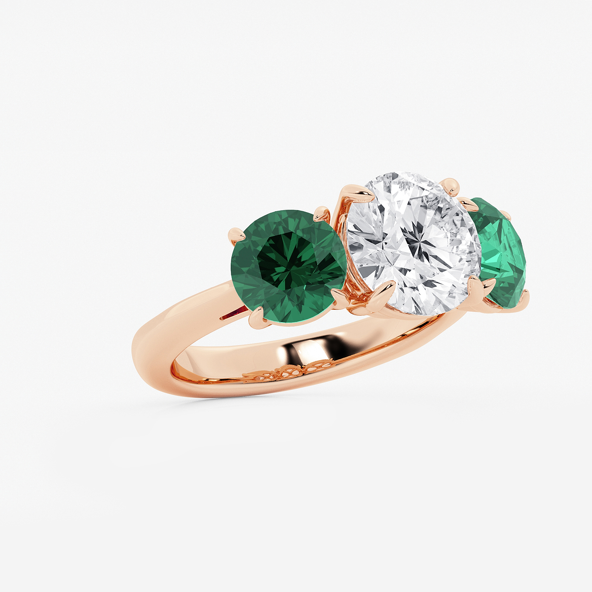 Additional Image 1 for  3 ctw Round Lab Grown Diamond and 7.2 mm Round Shape Created Emerald Three-Stone Engagement Ring