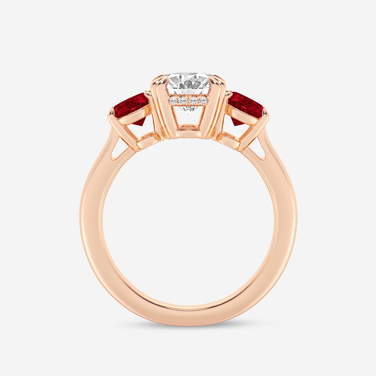 Additional Image 1 for  2 ctw Oval Lab Grown Diamond and Oval Cut Ruby Three-Stone Hidden Halo Engagement Ring