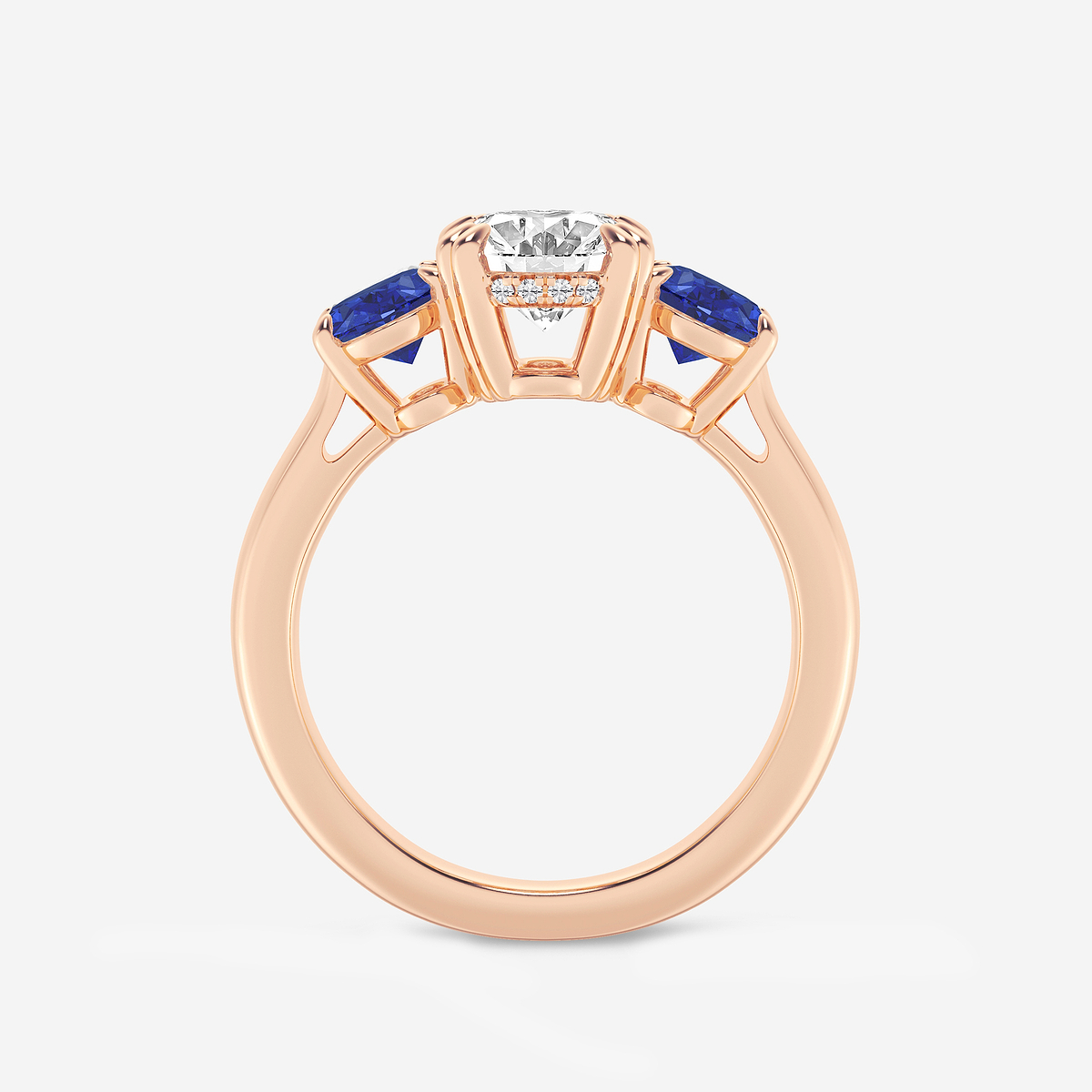 Additional Image 1 for  2 ctw Oval Lab Grown Diamond and Oval Cut Sapphire Three-Stone Hidden Halo Engagement Ring