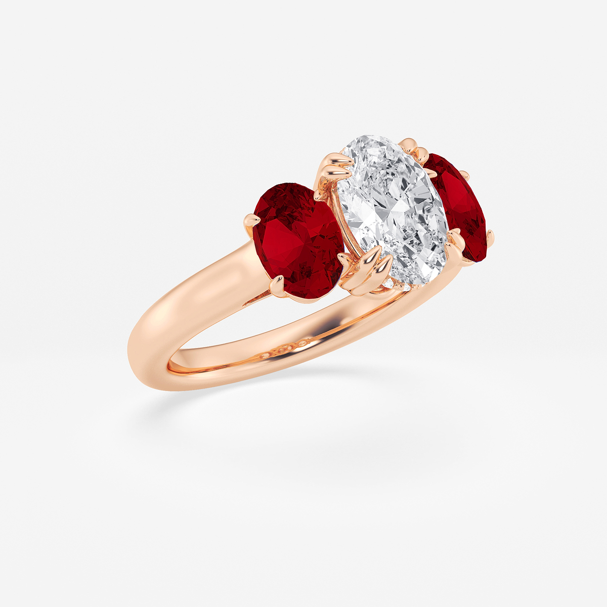 Additional Image 2 for  2 ctw Oval Lab Grown Diamond and Oval Cut Ruby Three-Stone Hidden Halo Engagement Ring